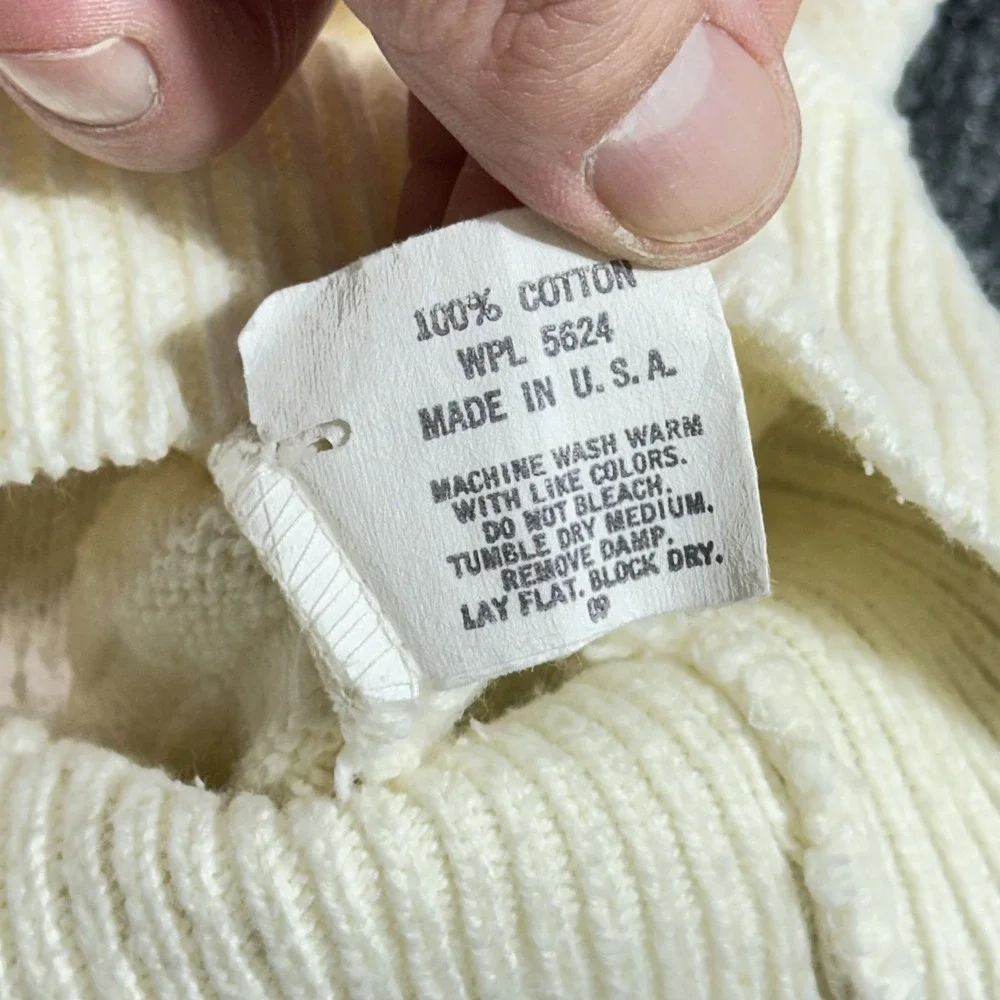 Croft Barrow 3D Knit Sweater Large White Geometric Fisherman Made USA Vintage 90